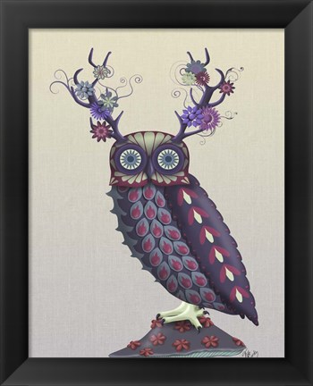 Framed Owl with Psychedelic Antlers Print