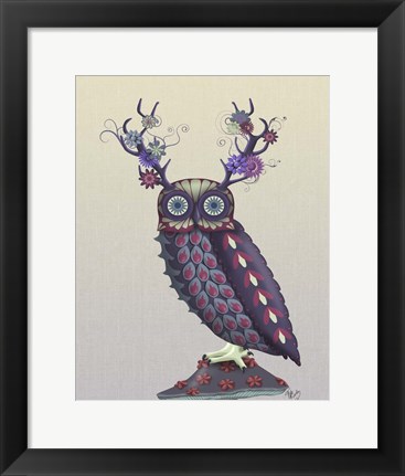 Framed Owl with Psychedelic Antlers Print