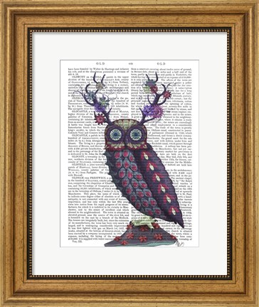 Framed Owl with Psychedelic Antlers Print