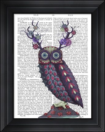 Framed Owl with Psychedelic Antlers Print