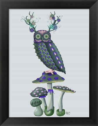 Framed Owl on Mushrooms Print