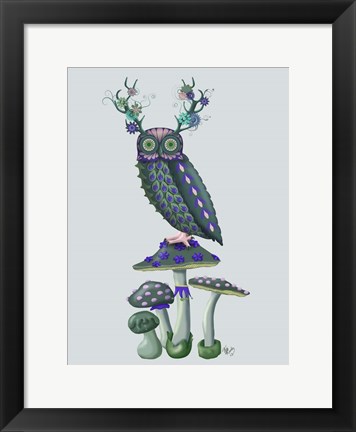 Framed Owl on Mushrooms Print