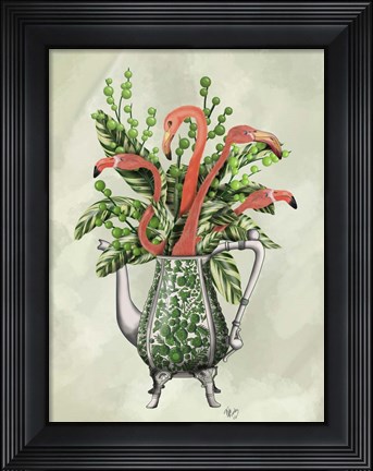 Framed Vase Of Flamingos Print