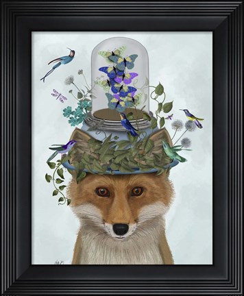 Framed Fox with Butterfly Bell Jar Print