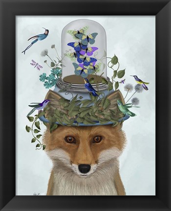 Framed Fox with Butterfly Bell Jar Print