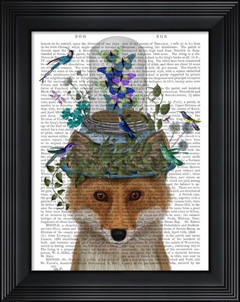 Framed Fox with Butterfly Bell Jar Print