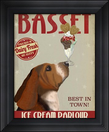Framed Basset Hound Ice Cream Print