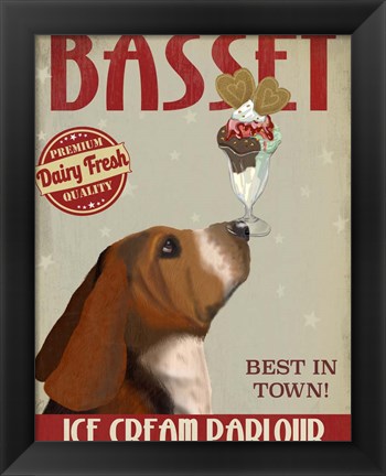 Framed Basset Hound Ice Cream Print