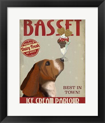 Framed Basset Hound Ice Cream Print