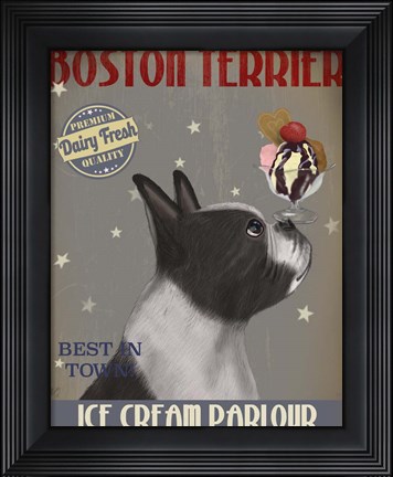 Framed Boston Terrier Ice Cream Print