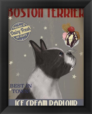 Framed Boston Terrier Ice Cream Print