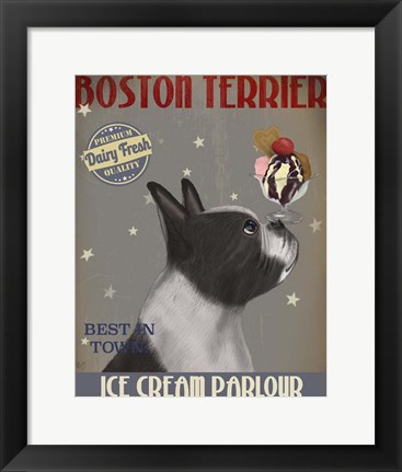 Framed Boston Terrier Ice Cream Print