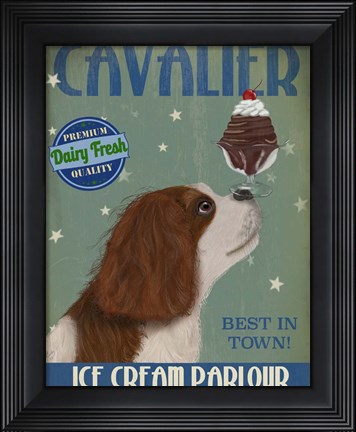 Framed Cavalier King Charles, Brown White, Ice Cream Print