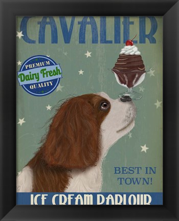 Framed Cavalier King Charles, Brown White, Ice Cream Print