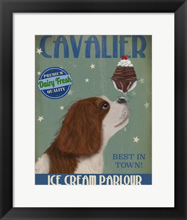 Framed Cavalier King Charles, Brown White, Ice Cream Print