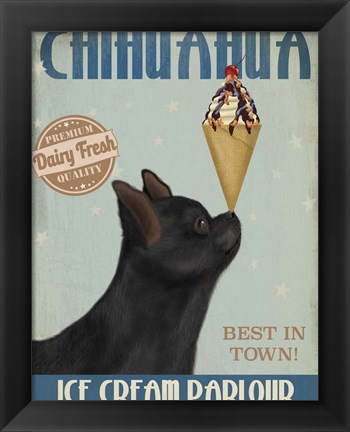 Framed Chihuahua, Black, Ice Cream Print