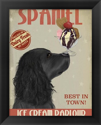 Framed Cocker Spaniel, Black, Ice Cream Print