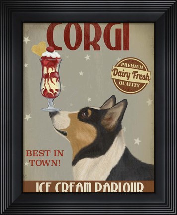 Framed Corgi, Black and Tan, Ice Cream Print