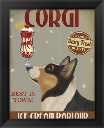 Framed Corgi, Black and Tan, Ice Cream Print