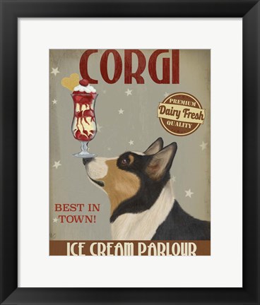 Framed Corgi, Black and Tan, Ice Cream Print