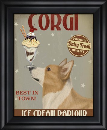 Framed Corgi, Tan, Ice Cream Print