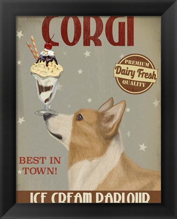 Framed Corgi, Tan, Ice Cream Print