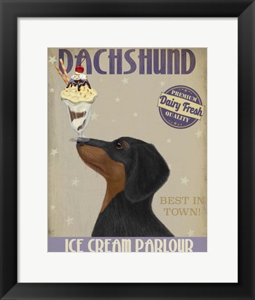 Framed Dachshund, Black and Tan, Ice Cream Print