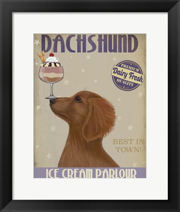 Framed Dachshund, Gold, Ice Cream Print