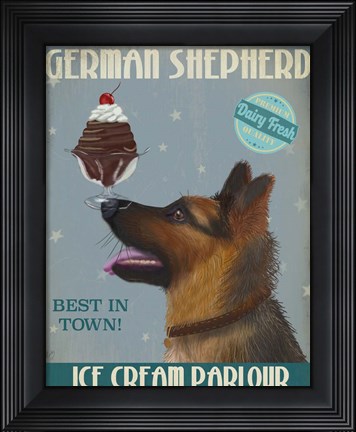 Framed German Shepherd Ice Cream Print