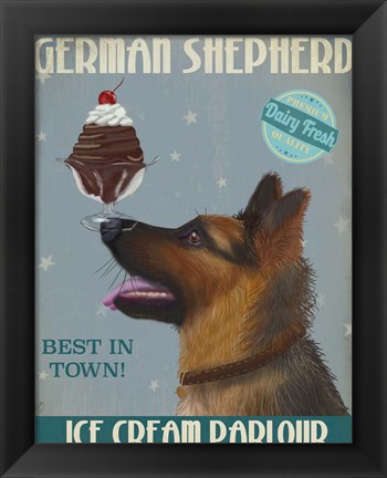 Framed German Shepherd Ice Cream Print