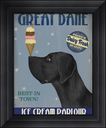 Framed Great Dane, Black, Ice Cream Print