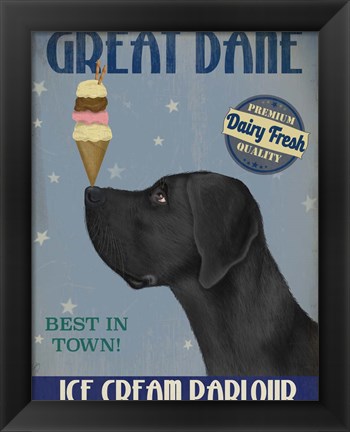 Framed Great Dane, Black, Ice Cream Print