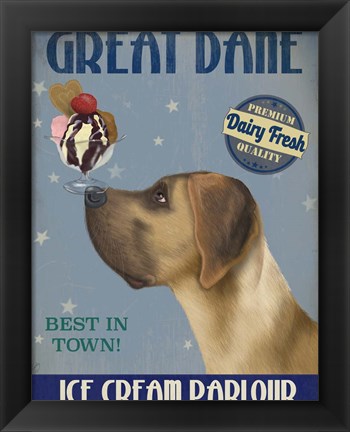 Framed Great Dane, Tan, Ice Cream Print