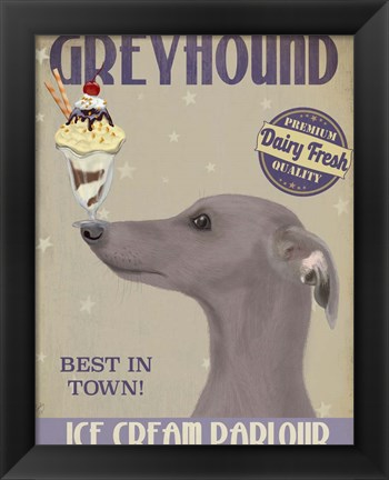 Framed Greyhound, Grey, Ice Cream Print