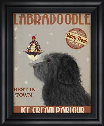 Framed Labradoodle, Black, Ice Cream Print