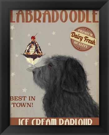 Framed Labradoodle, Black, Ice Cream Print