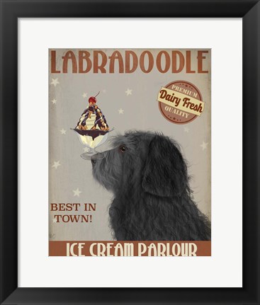 Framed Labradoodle, Black, Ice Cream Print