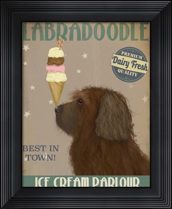 Framed Labradoodle, Brown, Ice Cream Print