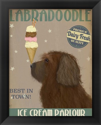 Framed Labradoodle, Brown, Ice Cream Print