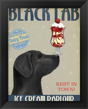 Framed Black Labrador Ice Cream Print