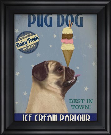 Framed Pug, Fawn, Ice Cream Print
