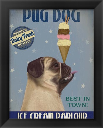 Framed Pug, Fawn, Ice Cream Print