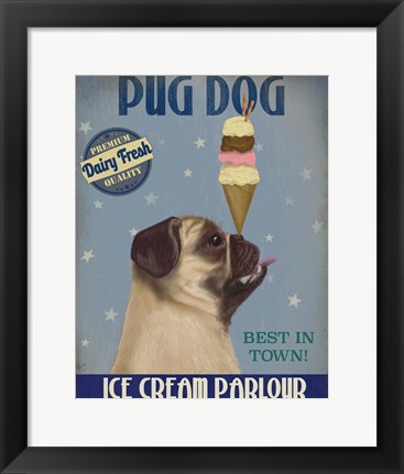 Framed Pug, Fawn, Ice Cream Print