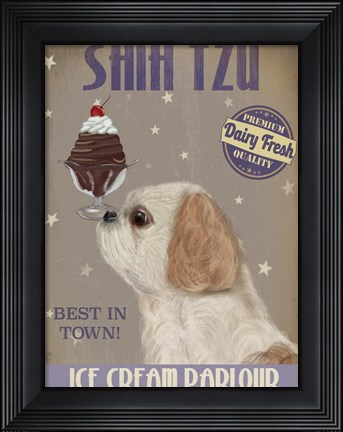 Framed Shih Tzu Ice Cream Print