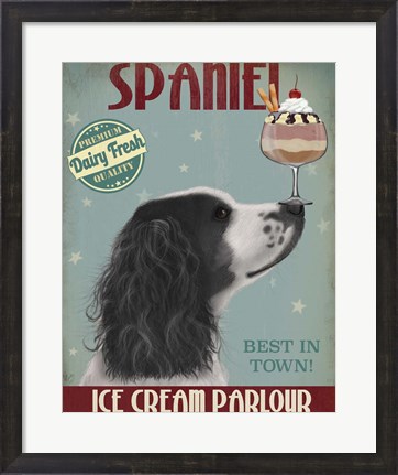 Framed Springer Spaniel, Black and White, Ice Cream Print