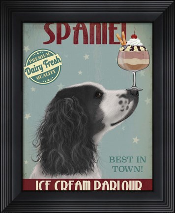 Framed Springer Spaniel, Black and White, Ice Cream Print
