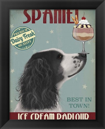 Framed Springer Spaniel, Black and White, Ice Cream Print