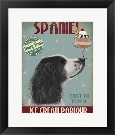 Framed Springer Spaniel, Black and White, Ice Cream Print