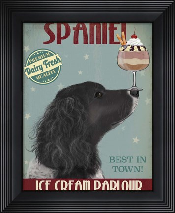 Framed Springer Spaniel, Black, Bebe,Ice Cream Print