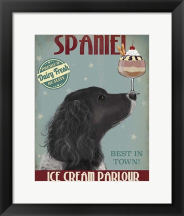 Framed Springer Spaniel, Black, Bebe,Ice Cream Print